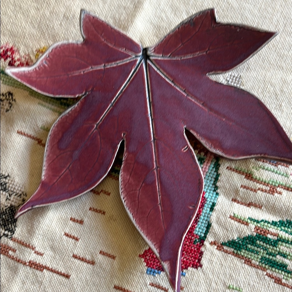 Ceramic Leaf Art Piece in Deep Red